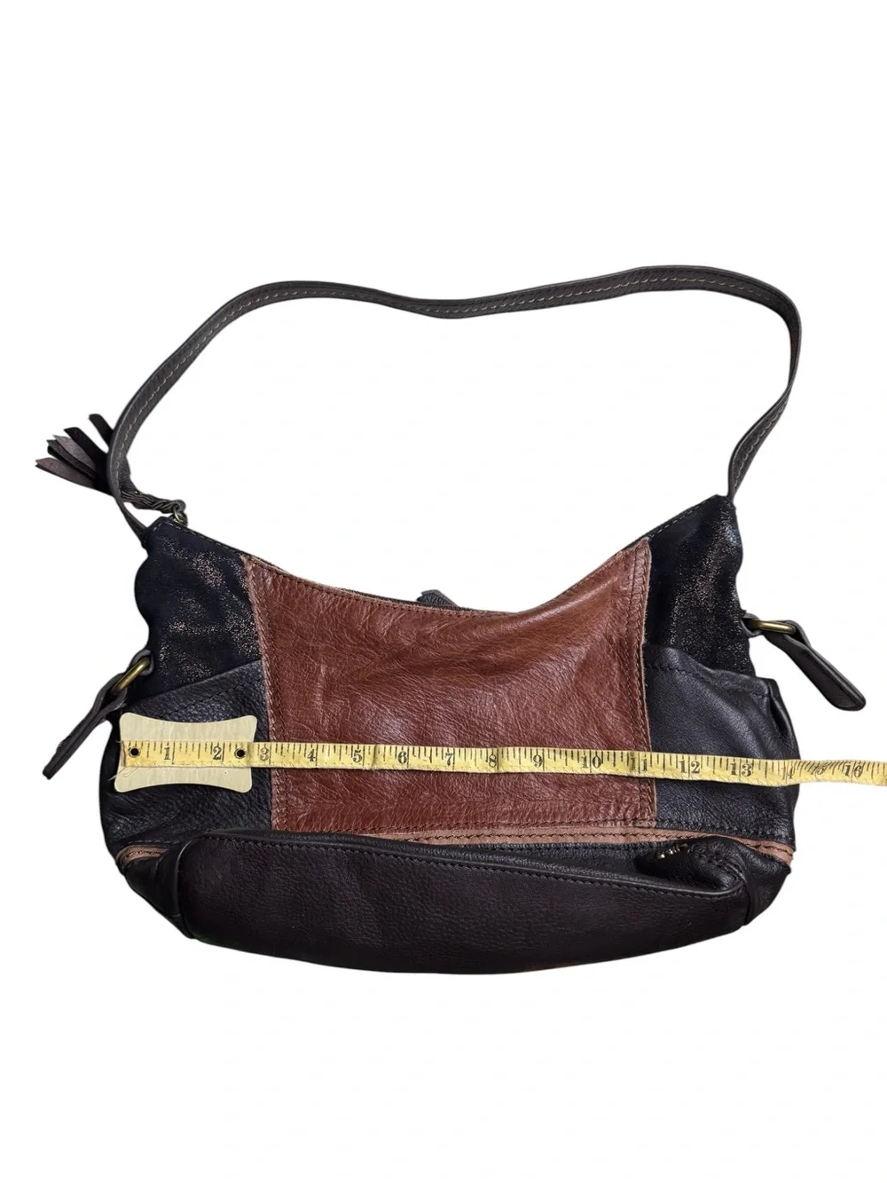 VINTAGE The Sak Kendra Hobo Bag Black Brown Shoulder Strap Y2K Patchwork